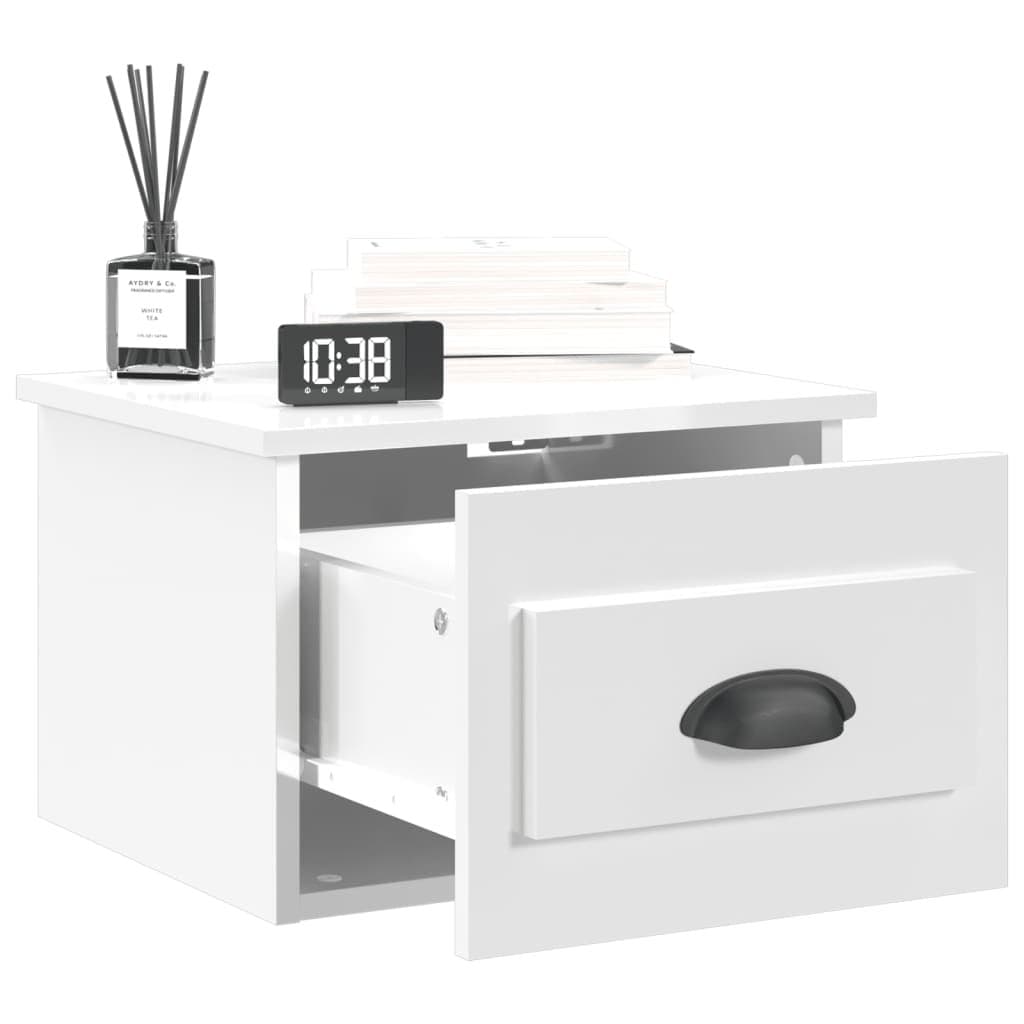 Wall-mounted Bedside Cabinets 2 pcs White Floating Storage Drawer Organiser