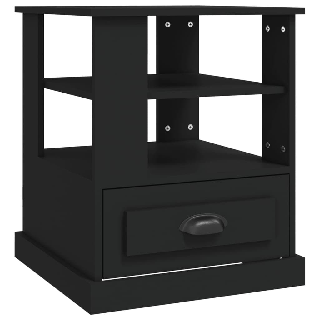 Black Engineered Wood Side Table with Ample Storage