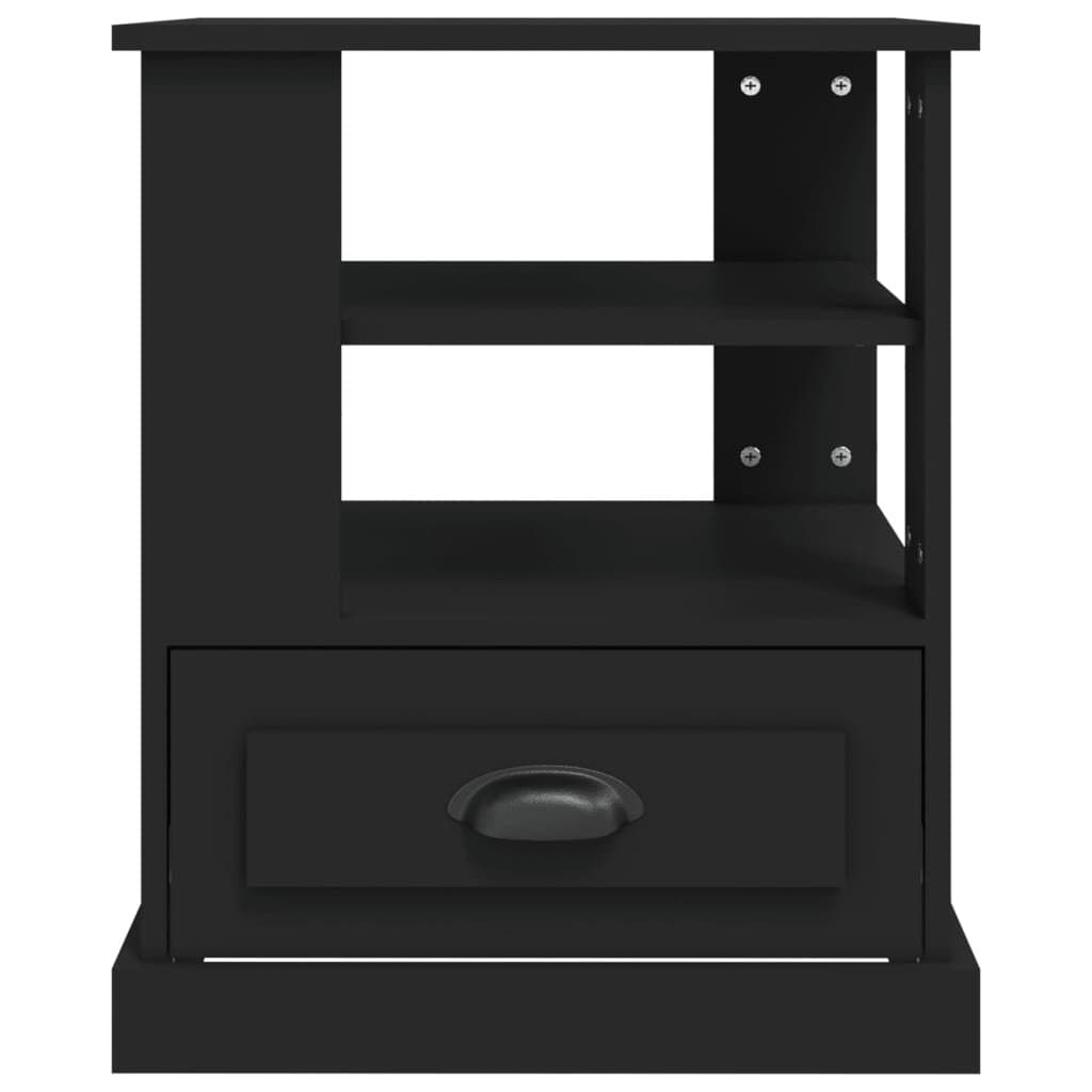 Black Engineered Wood Side Table with Ample Storage