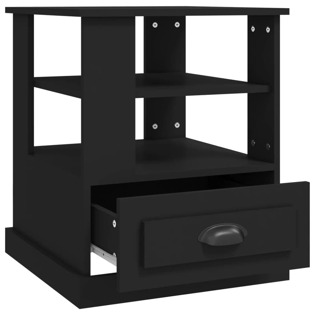 Black Engineered Wood Side Table with Ample Storage