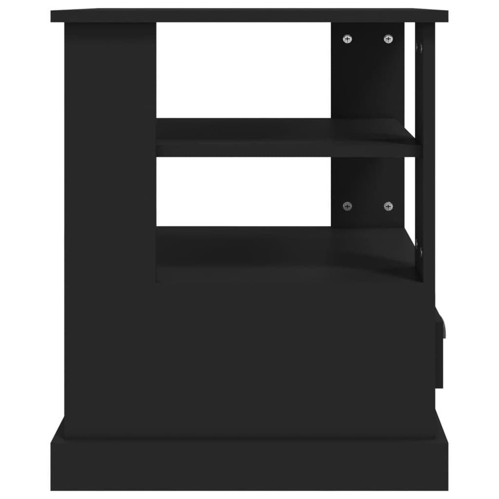 Black Engineered Wood Side Table with Ample Storage