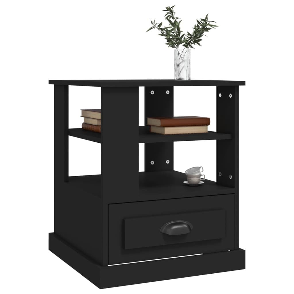 Black Engineered Wood Side Table with Ample Storage