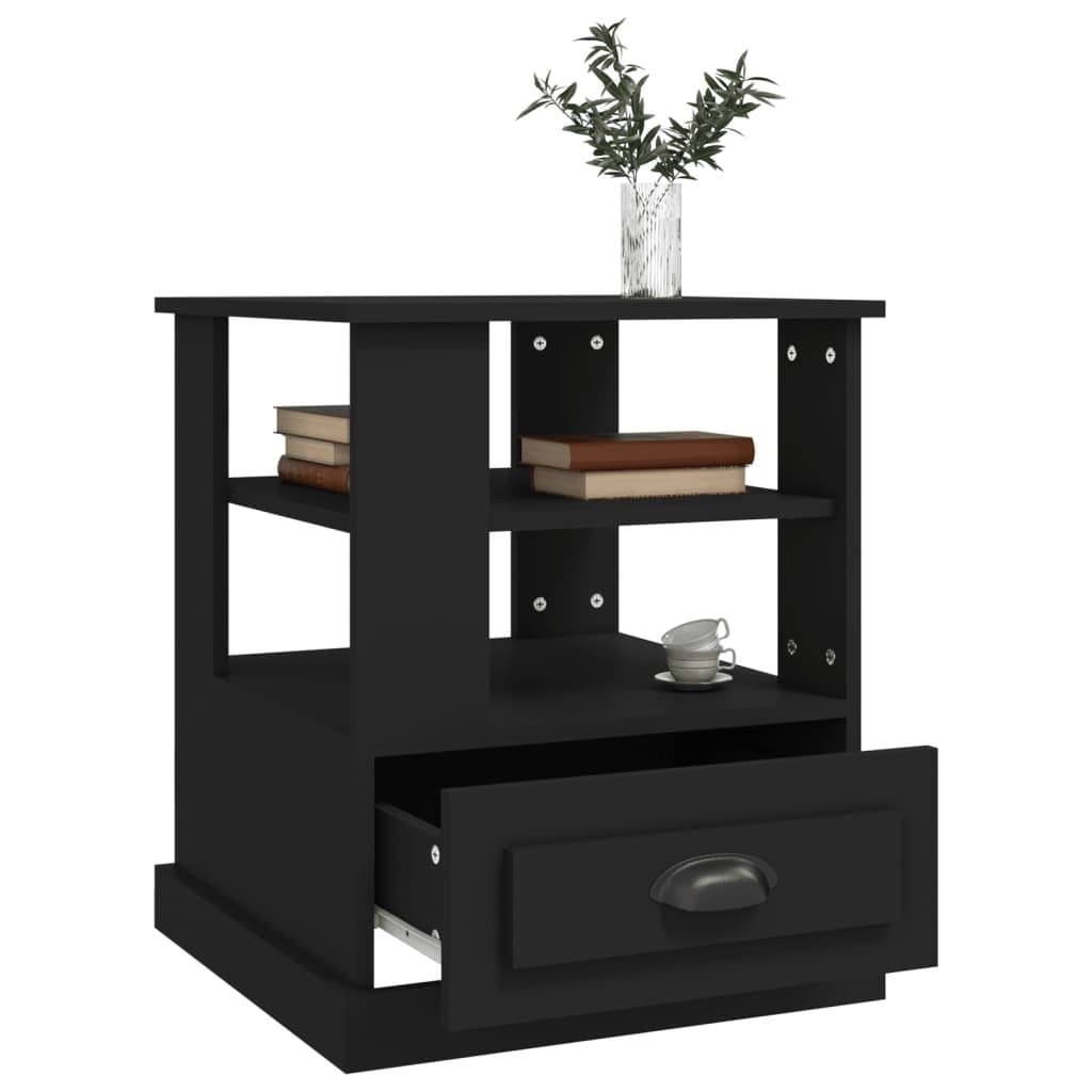 Black Engineered Wood Side Table with Ample Storage