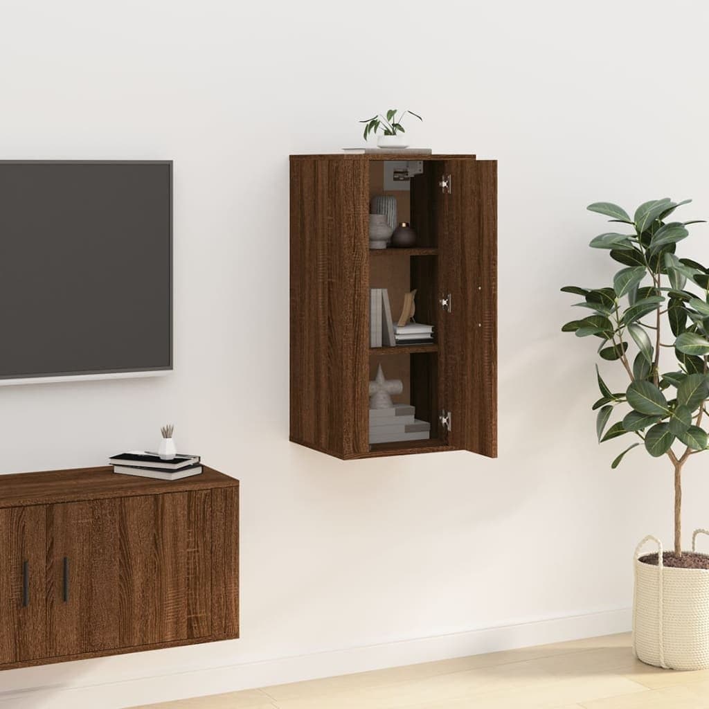 Brown Oak Wall-Mounted TV Cabinet for Media Storage