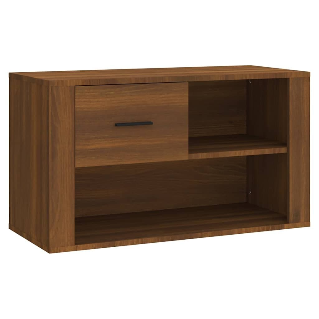 Brown Oak Shoe Cabinet with Drawer and 2 Compartments