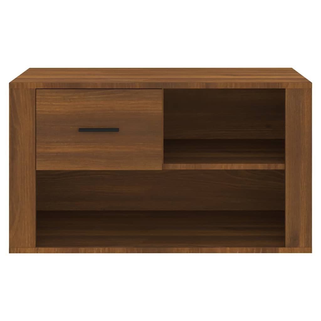 Brown Oak Shoe Cabinet with Drawer and 2 Compartments