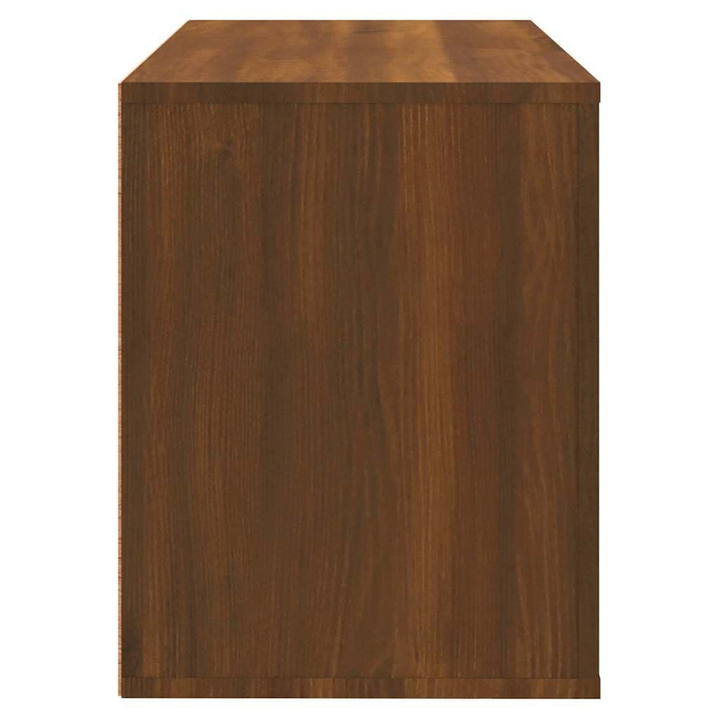 Brown Oak Shoe Cabinet with Drawer and 2 Compartments