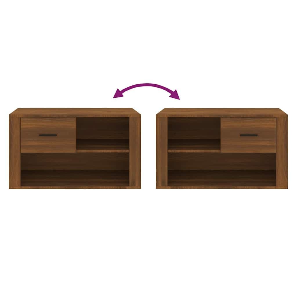 Brown Oak Shoe Cabinet with Drawer and 2 Compartments