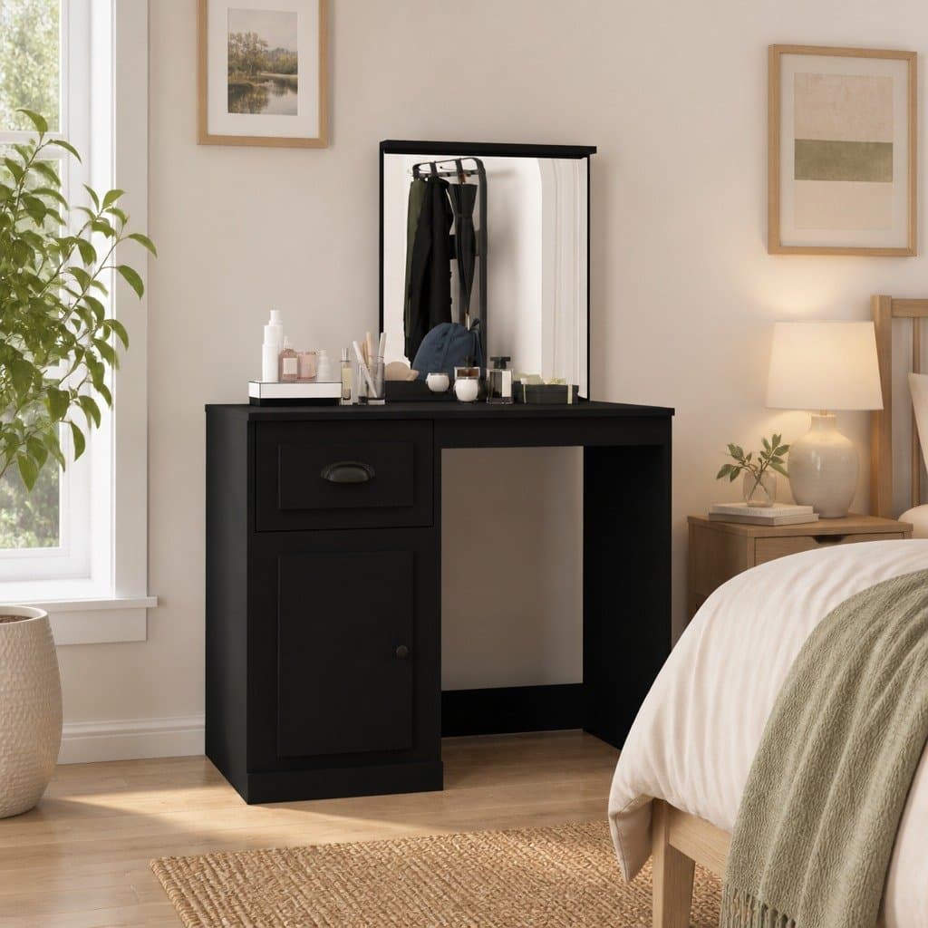 Black Dressing Table with Utility Mirror