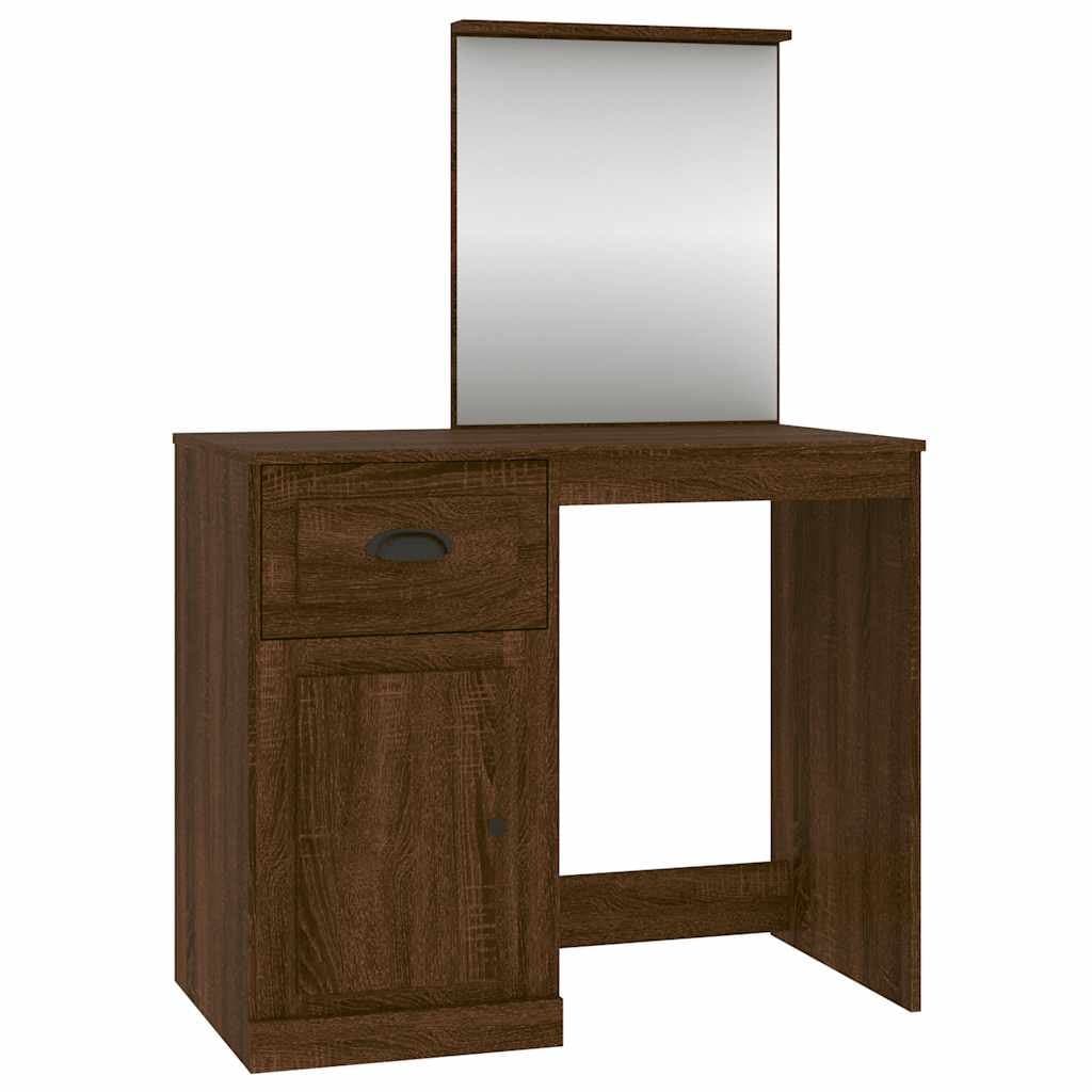Bedroom Dressing Table with Mirror Brown Oak Vanity Unit Storage Makeup Desk