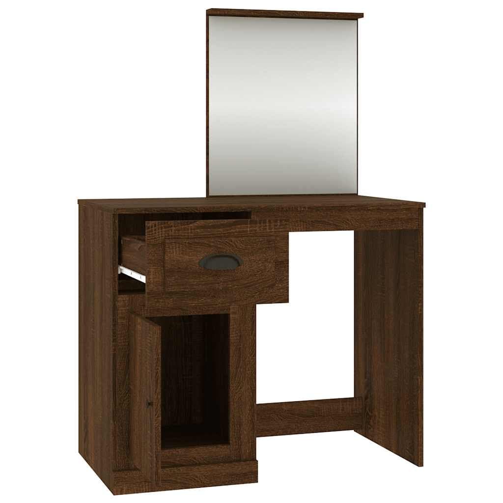 Bedroom Dressing Table with Mirror Brown Oak Vanity Unit Storage Makeup Desk
