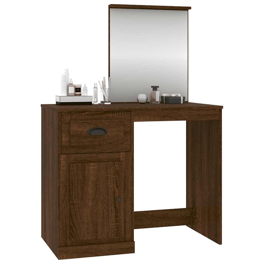 Bedroom Dressing Table with Mirror Brown Oak Vanity Unit Storage Makeup Desk