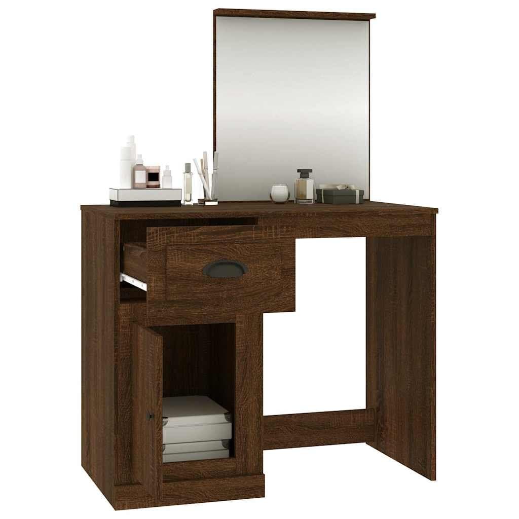 Bedroom Dressing Table with Mirror Brown Oak Vanity Unit Storage Makeup Desk