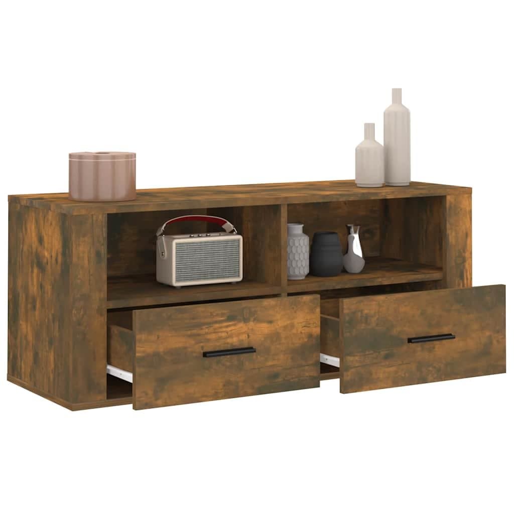 Smoked Oak TV Cabinet with Drawers and Compartments