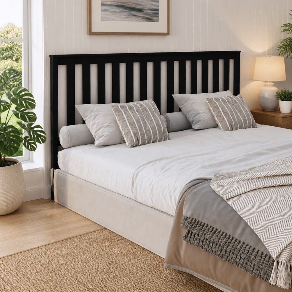 Black Solid Pine Wood 186cm Slatted Headboard for Beds