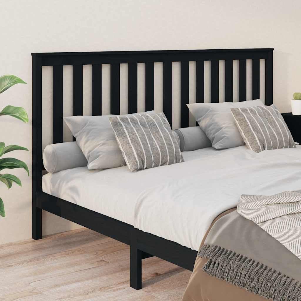 Black Solid Pine Wood 186cm Slatted Headboard for Beds