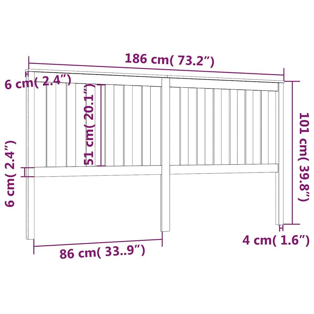 Black Solid Pine Wood 186cm Slatted Headboard for Beds