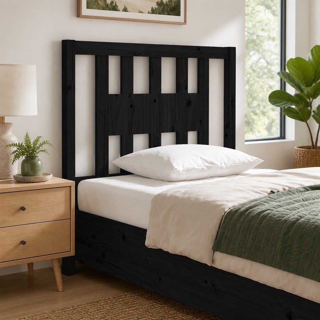 Black Solid Wood Pine Headboard 96 cm for Bed Frames