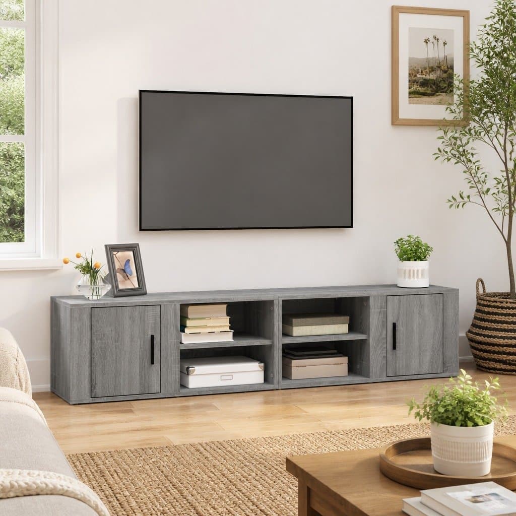 TV Cabinets 2 pcs Grey Sonoma Media Storage Unit with Doors Compartments