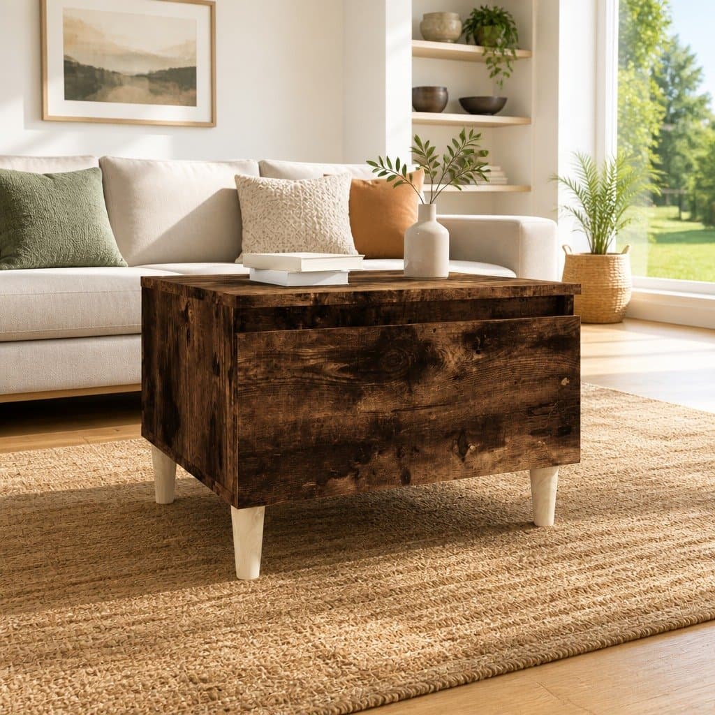 Brown Scandinavian End Table with Drawer