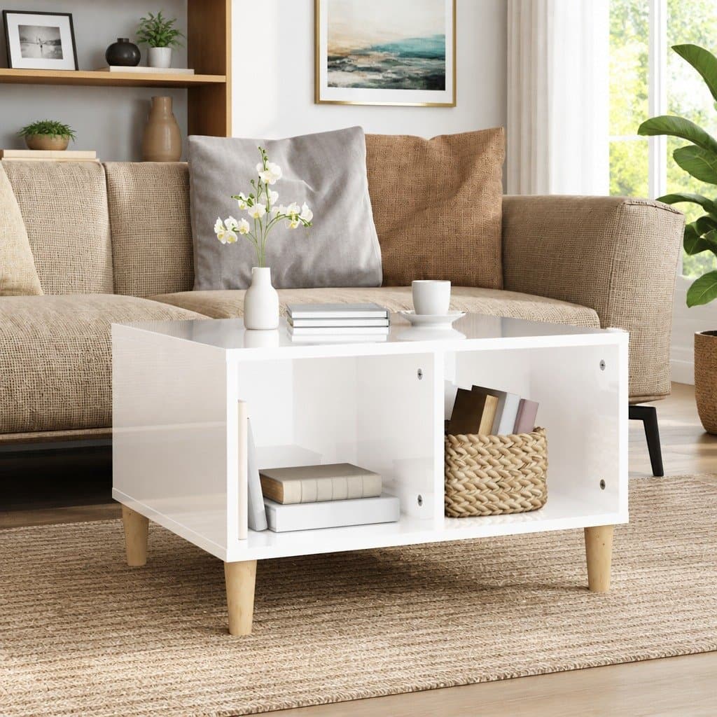High Gloss White Coffee Table with Open Storage