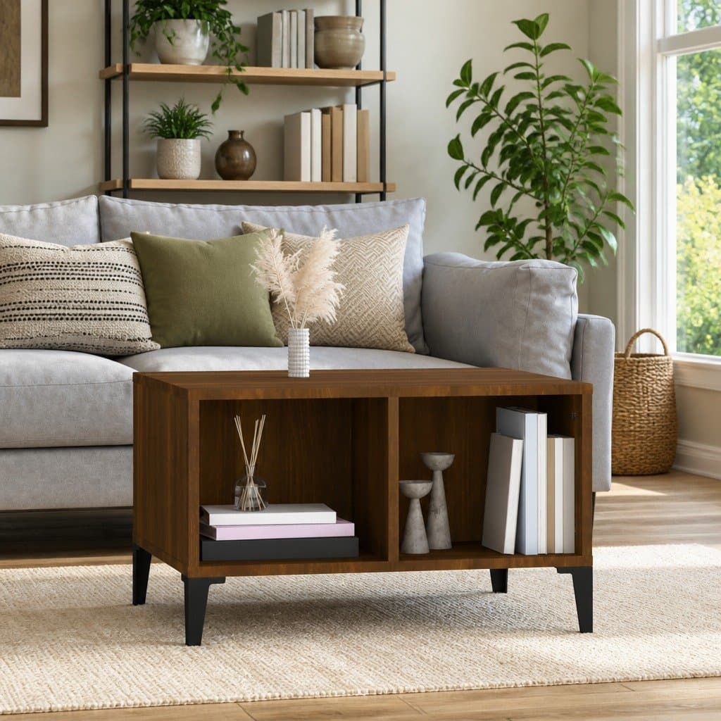 Brown Oak Coffee Table with Open Storage
