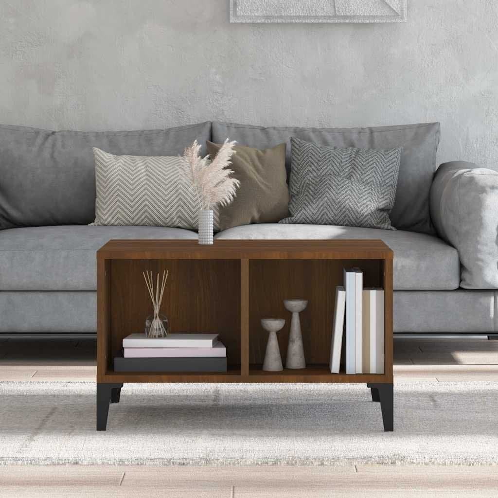 Brown Oak Coffee Table with Open Storage