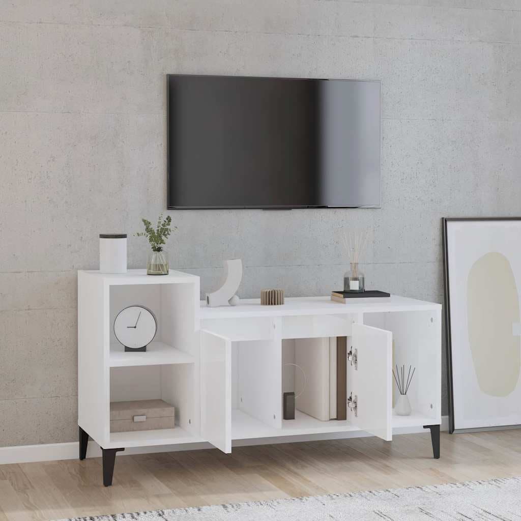 TV Cabinet White High Gloss Media Storage Unit Engineered Wood Entertainment