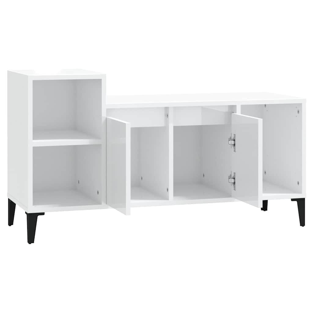 TV Cabinet White High Gloss Media Storage Unit Engineered Wood Entertainment