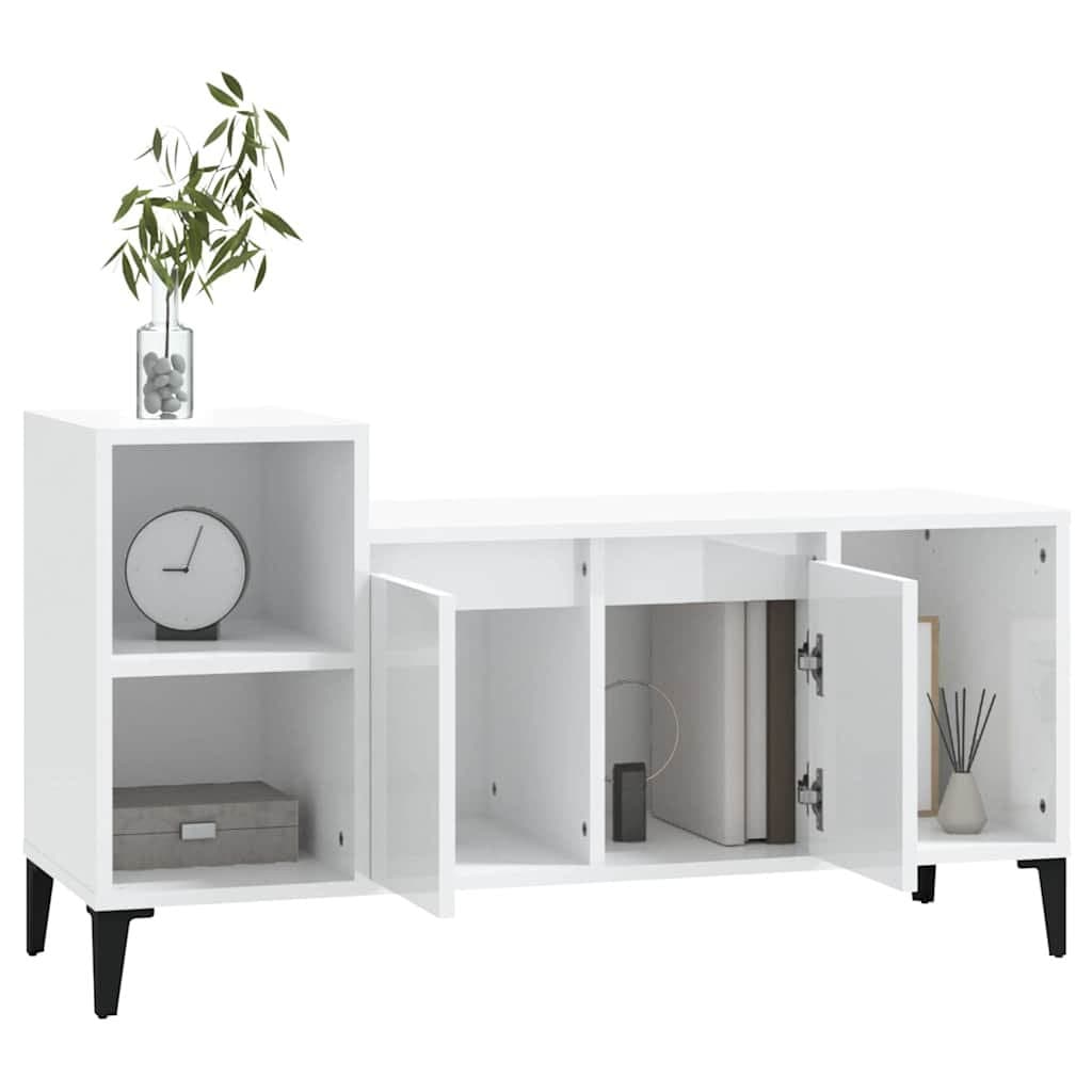 TV Cabinet White High Gloss Media Storage Unit Engineered Wood Entertainment