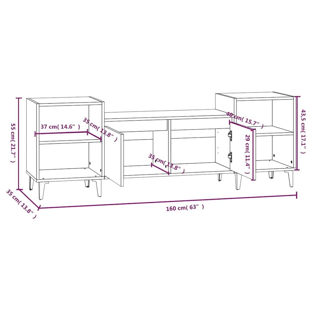 Engineered Wood Grey TV Cabinet 160x35x55 cm