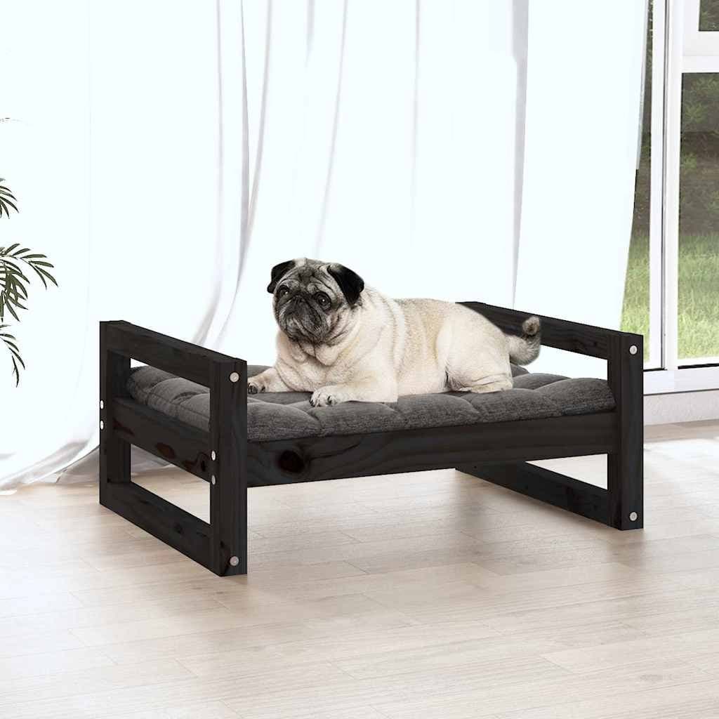 Dog Bed Solid Pine Wood Frame Black Rectangular Minimalist Design Pet Sleeping