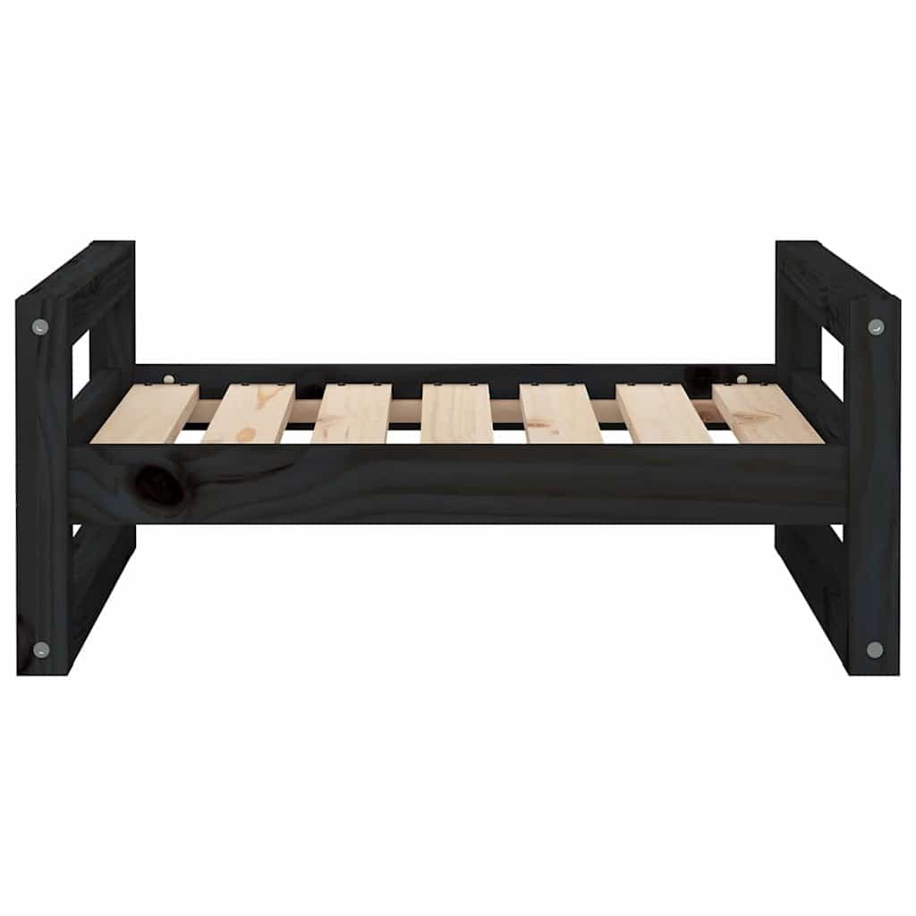 Dog Bed Solid Pine Wood Frame Black Rectangular Minimalist Design Pet Sleeping