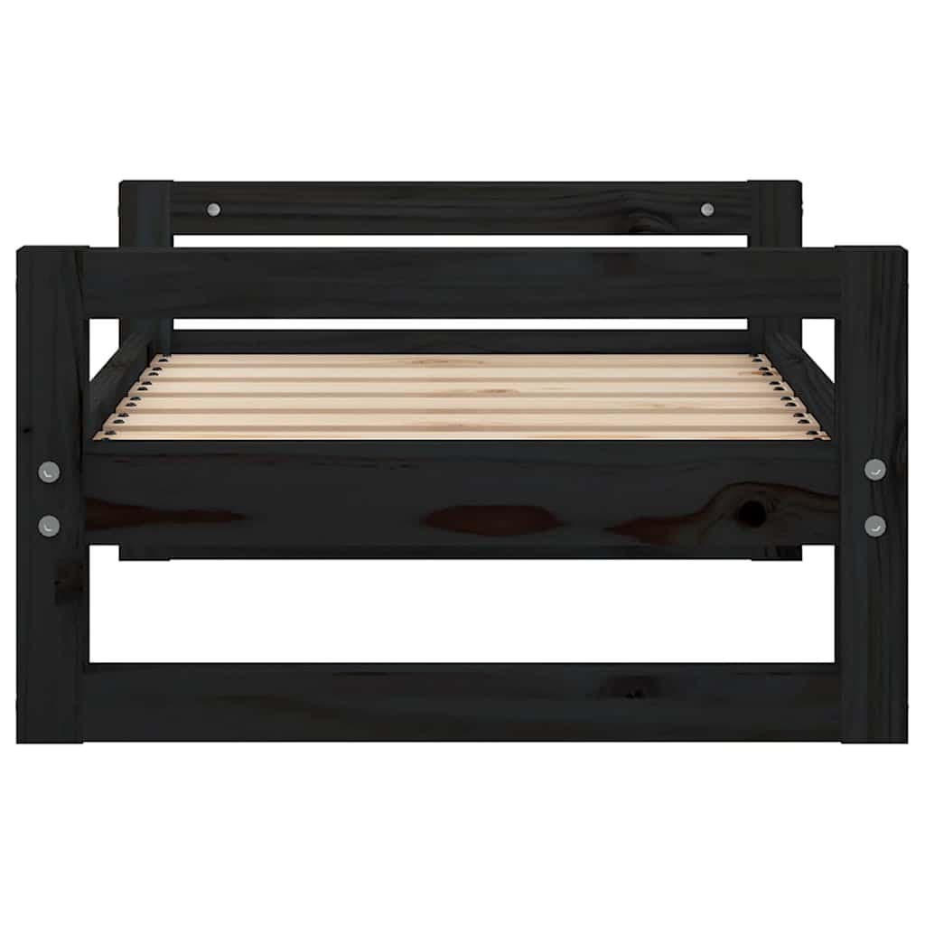 Dog Bed Solid Pine Wood Frame Black Rectangular Minimalist Design Pet Sleeping