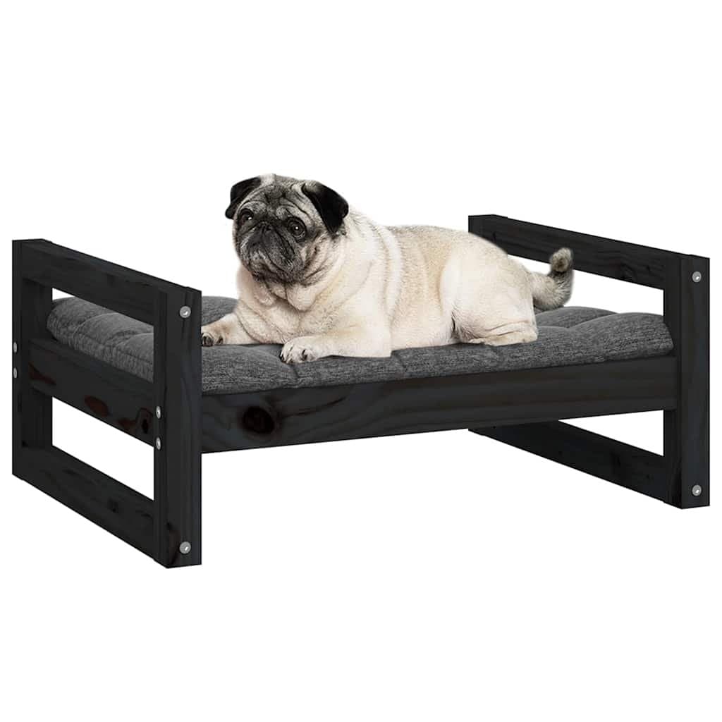 Dog Bed Solid Pine Wood Frame Black Rectangular Minimalist Design Pet Sleeping