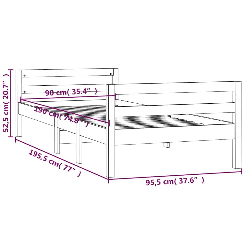Solid Wood Pine Bed Frame 90x190 cm Brown