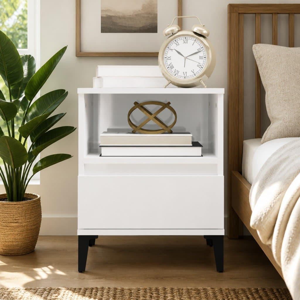 White High Gloss Bedside Cabinet with Storage