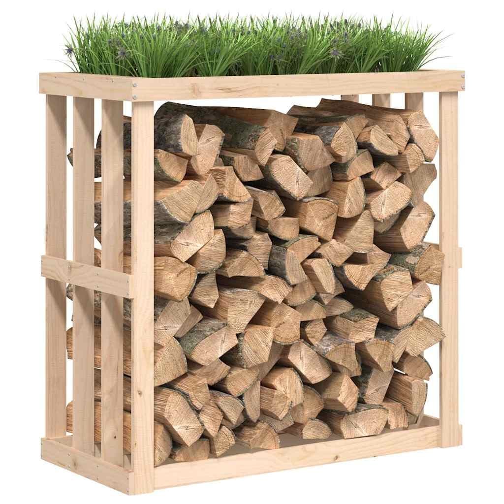 Outdoor Log Holder with Planter for Firewood Storage