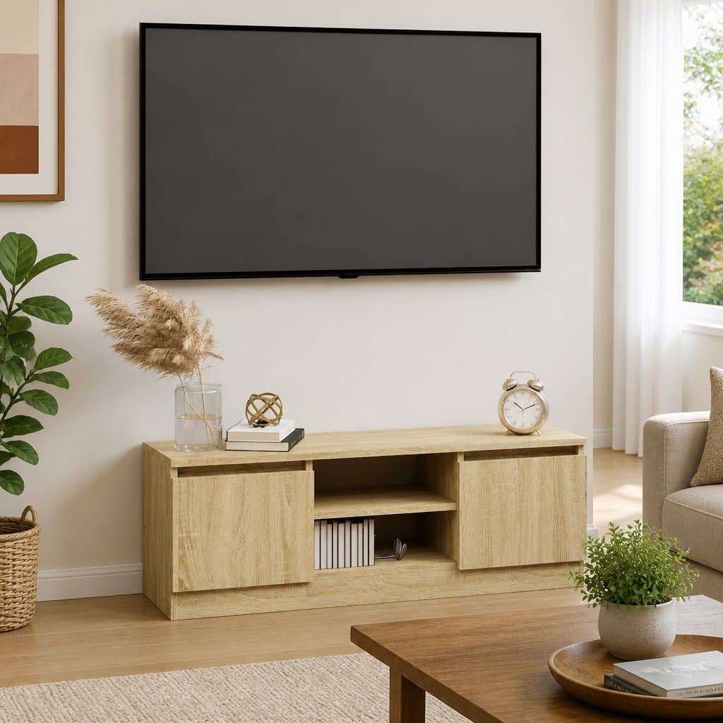 Brown TV Cabinet with Doors and Shelves for Storage