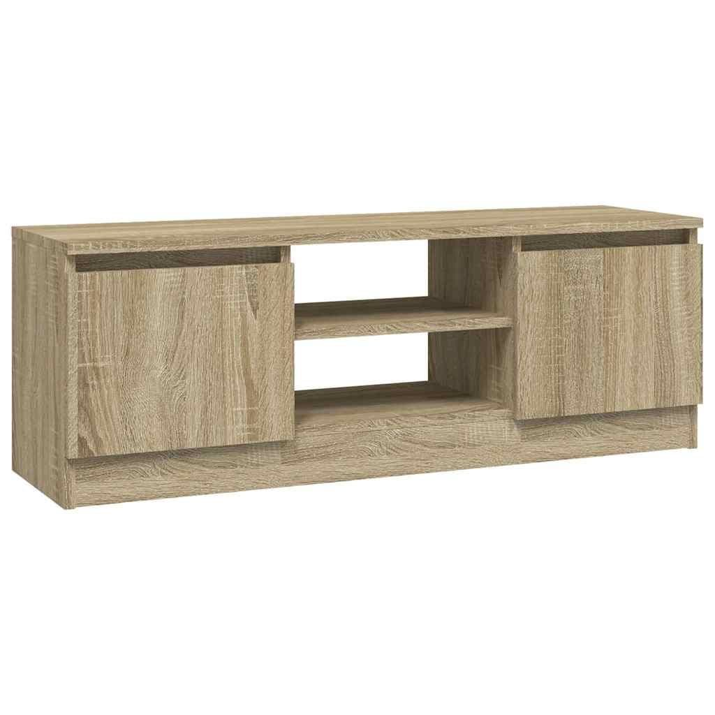 Brown TV Cabinet with Doors and Shelves for Storage