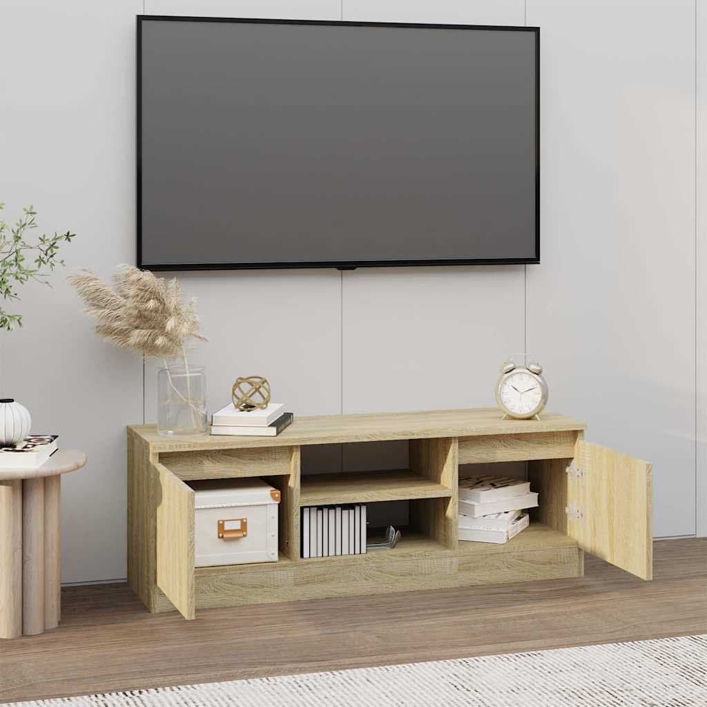 Brown TV Cabinet with Doors and Shelves for Storage