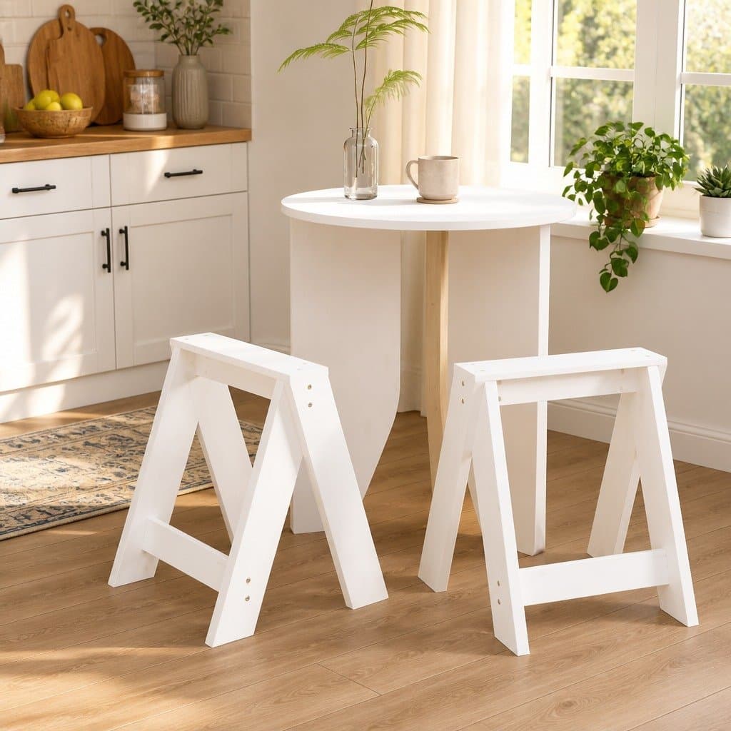 Set of 2 White Wooden Bar Stools in Solid Pine