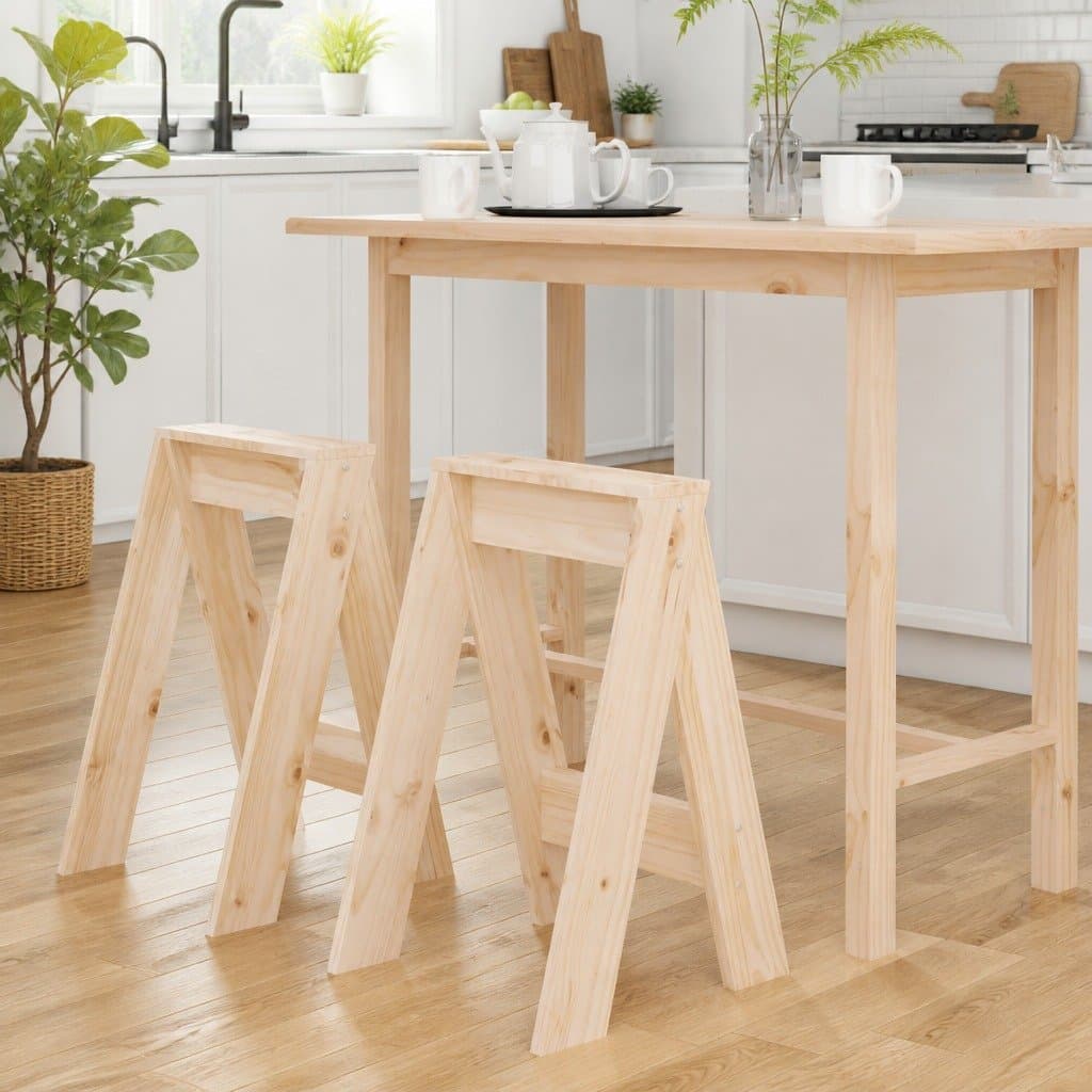 Wooden Stools 2 Pieces Solid Pine Brown Rustic Design 40x40x60cm No Backrest