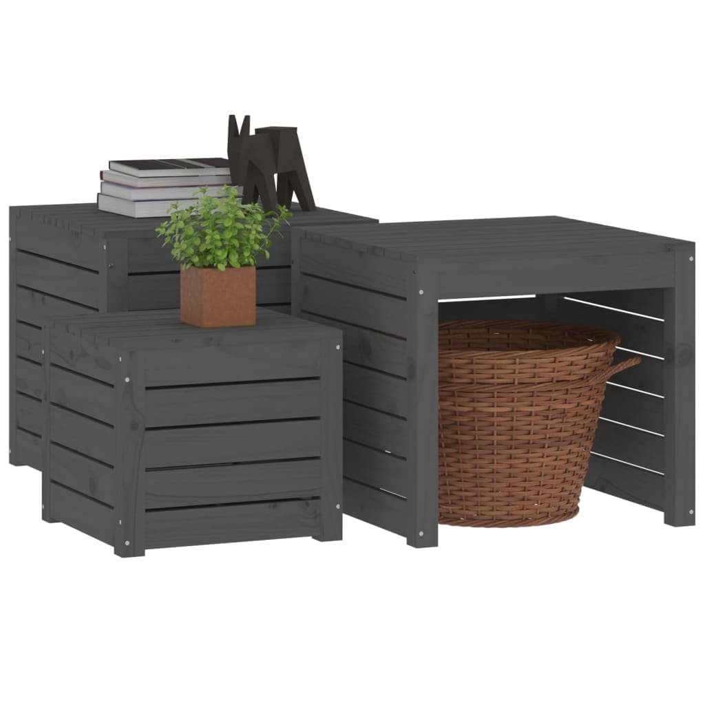 Grey Solid Pine Wood Garden Storage Box Set