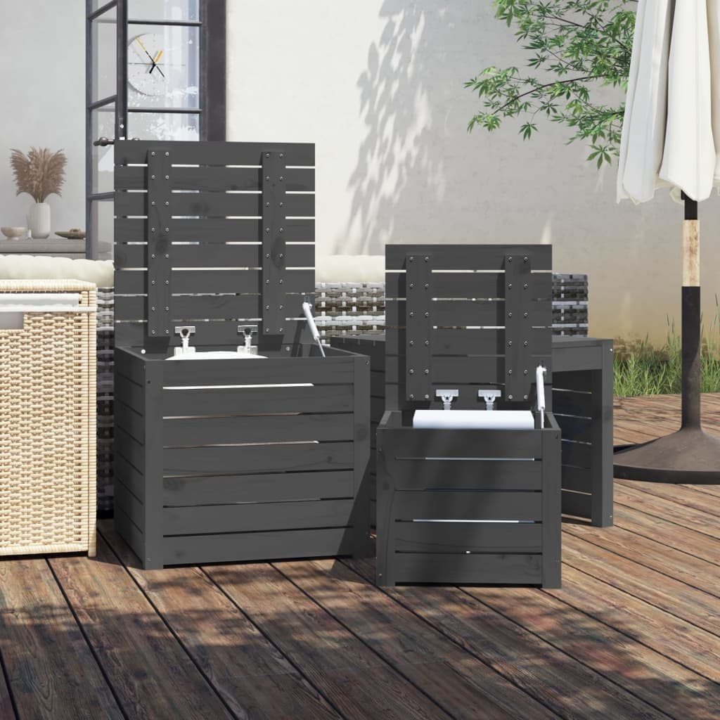 Grey Solid Pine Wood Garden Storage Box Set