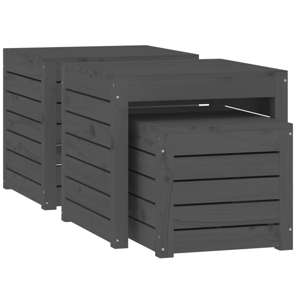 Grey Solid Pine Wood Garden Storage Box Set