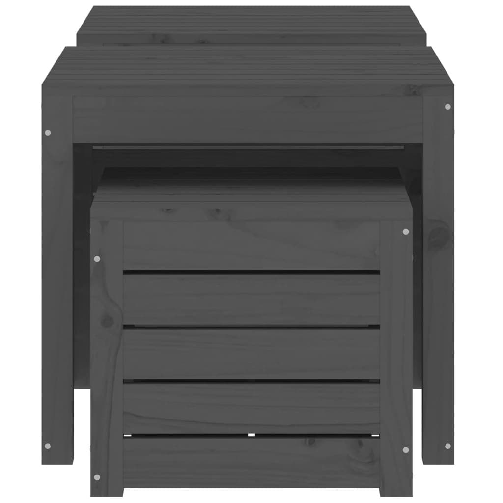 Grey Solid Pine Wood Garden Storage Box Set