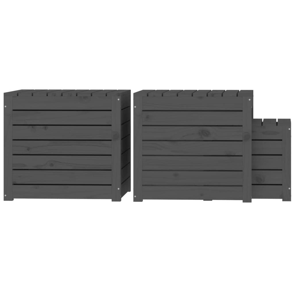 Grey Solid Pine Wood Garden Storage Box Set
