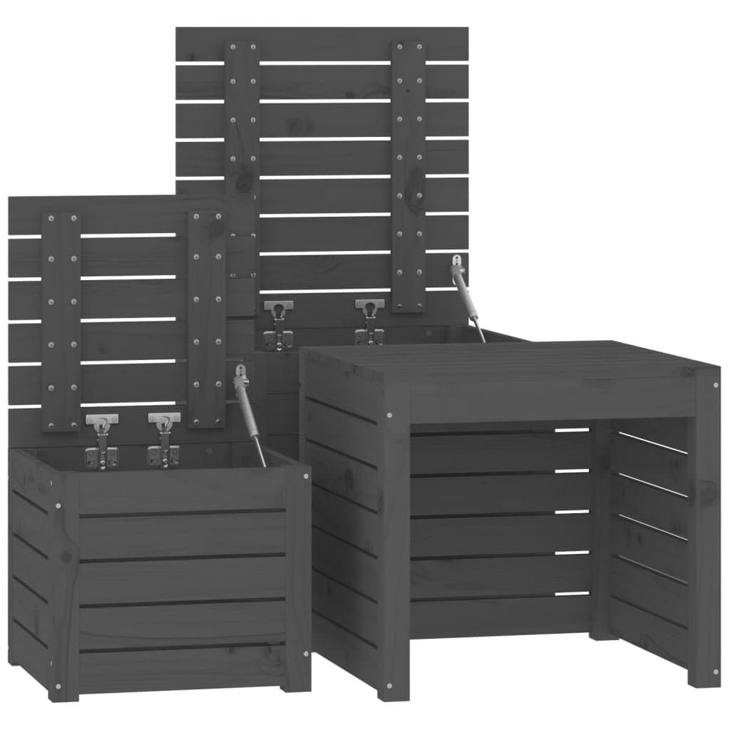 Grey Solid Pine Wood Garden Storage Box Set