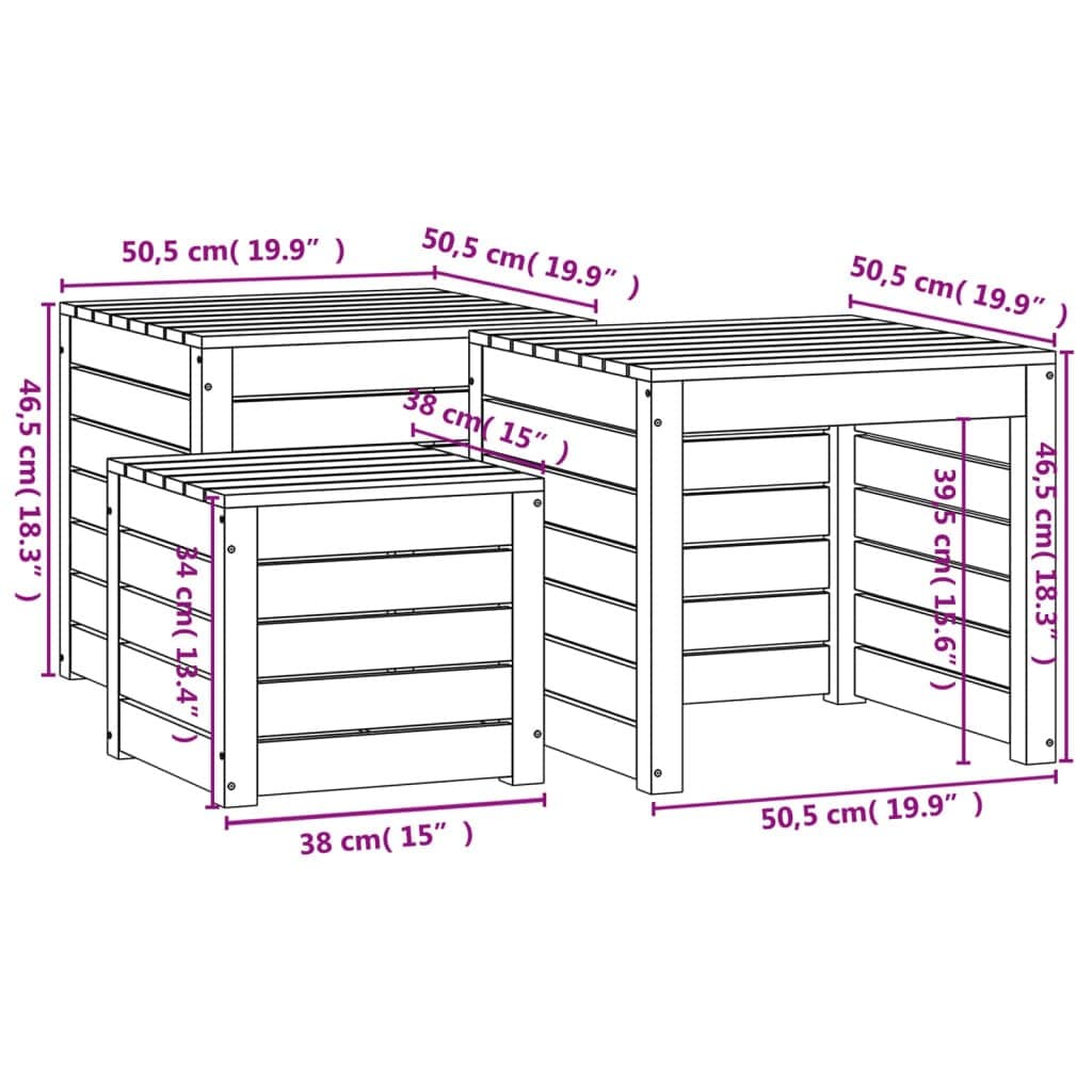 Grey Solid Pine Wood Garden Storage Box Set